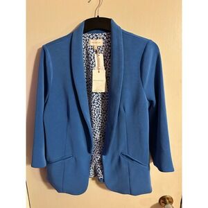 Skies Are Blue Women's Blue Floral Lined Blazer Office Siren Jacket Medium Med